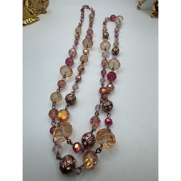 BEAUTIFUL PINK AURORA BOREALIS GLASS CRYSTAL NECKLACE - Picture 8 of 8
